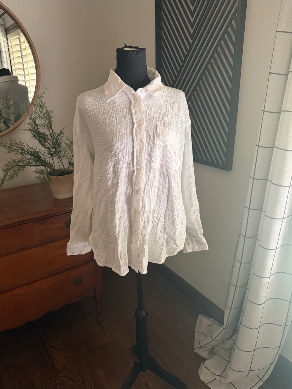Staccato White Textured Button-Up Shirt medium